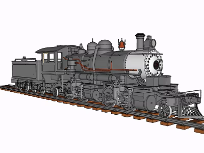 Vintage Steam Locomotive on Railway Tracks with Classic Design and Black White Exterior 3d model