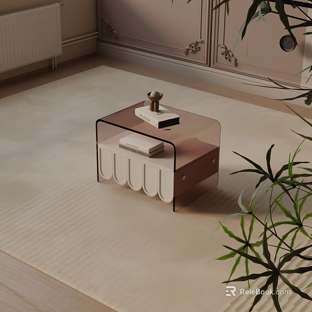 Modern Acrylic Bedside Table With Transparent Top And Storage Compartments 3d model