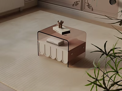 Modern Acrylic Bedside Table With Transparent Top And Storage Compartments 3d model