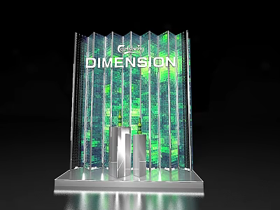 Coca Cola Dimension Transparent Display With Green Background And Silver Structure 3d model