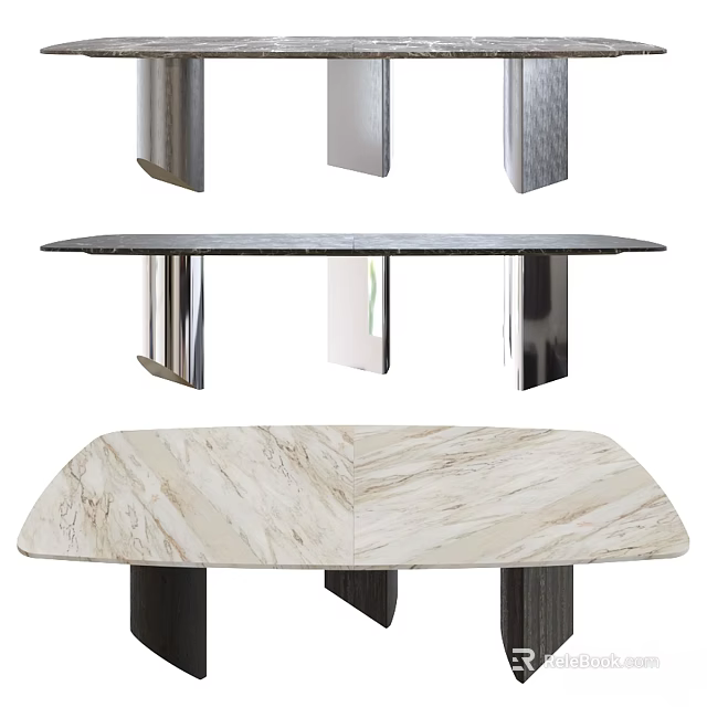 Modern Dining Tables With Marble Tops And Sleek Metal Legs Design 3d model 