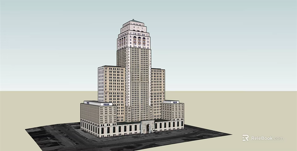 Classical Style Tall Office Building With Ornate Top And Symmetrical Exterior Design 3d model 
