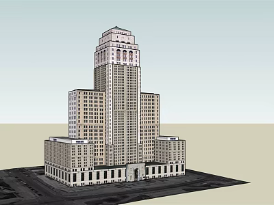 Classical Style Tall Office Building With Ornate Top And Symmetrical Exterior Design 3d model