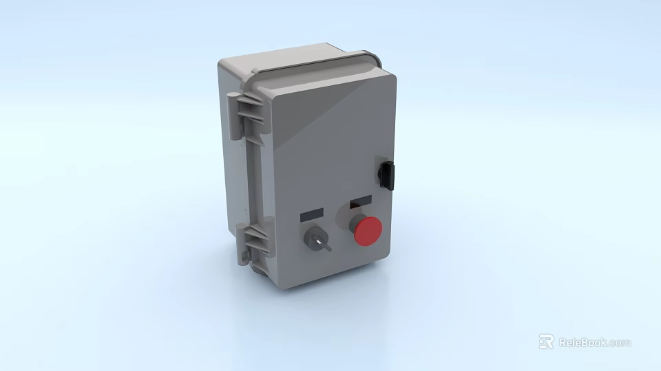 Gray Industrial Equipment Control Box With Red And Black Buttons Design 3d model 