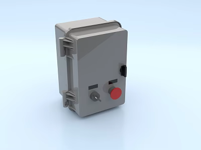 Gray Industrial Equipment Control Box With Red And Black Buttons Design 3d model