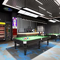 Modern Billiard Room Interior With Multiple Tables Sofas Plants Ceiling Lighting And Large Windows 3d model