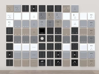 Assorted Color Switch Panels with Different Styles Arranged Neatly on 3d model