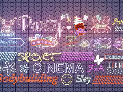 Neon Decorative Lights with Party Cinema Sports Love Delicious Themes 3d model