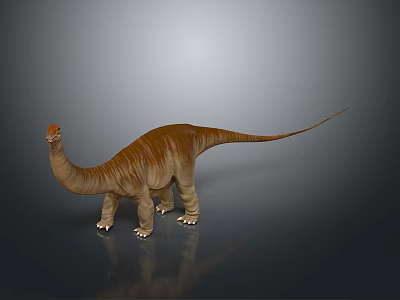 3D Brown Striped Dinosaur Model With Long Neck Tail And Orange Head On Gray Background 3d model