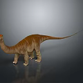 3D Brown Striped Dinosaur Model With Long Neck Tail And Orange Head On Gray Background 3d model