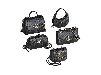 Black Quilted Handbags With Gold Double G Logo And Various Stylish Designs 3d model
