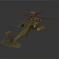 Military Olive Green Attack Helicopter Featuring Main Rotor Radar And Weapon System