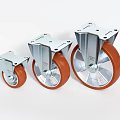 Three Various Sizes Orange Rubber Wheels with Silver Metal Brackets