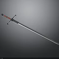 Medieval Weapon Sword Featuring Red Hilt Blue Blade And Cross Guard Design