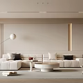 Modern Living Room Interior With White L shaped Sofa Round Coffee Table And Floor Lamp