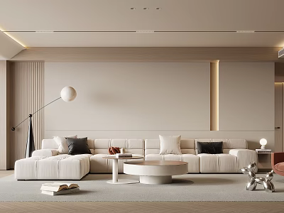Modern Living Room Interior With White L shaped Sofa Round Coffee Table And Floor Lamp 3d model