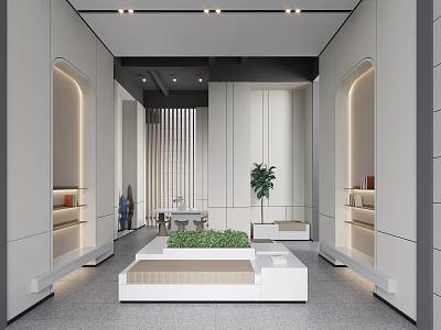 Modern Luxury Bathroom Interior With Marble Vanity Green Plant And Wall Lights 3d model