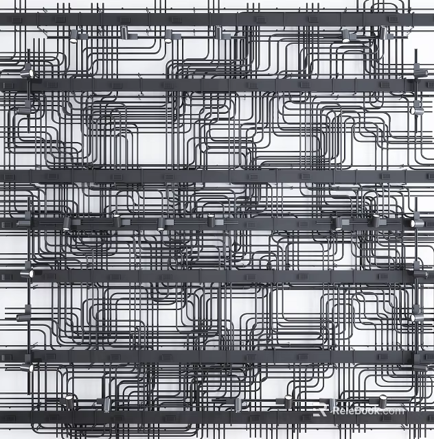 Suspended Ceiling Design With Black Interlaced Lines Grid Keel Frame Structure 3d model 