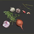 Fresh Vegetables and Herbs with Onion Garlic Thyme Rosemary and Pepper