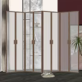 Modern Folding Room Divider Screen With Frosted Glass Panels Metal Frame And Green Plant