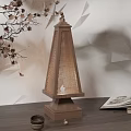 Wooden Table Lamp Perforated Design Lighted On Wooden Table With Open Book And Dry Branches