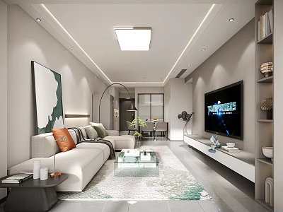 Modern Living Dining Room Interior With Sofa Glass Coffee Table TV And Decorative Painting 3d model