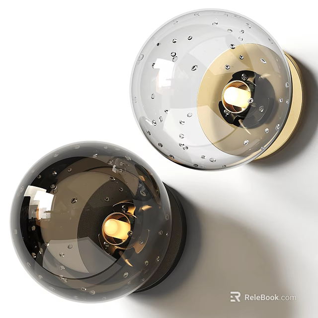 Modern Spherical Wall Lamps With Transparent Black Design Decorative Dots And Metal Frame Lighting 3d model 