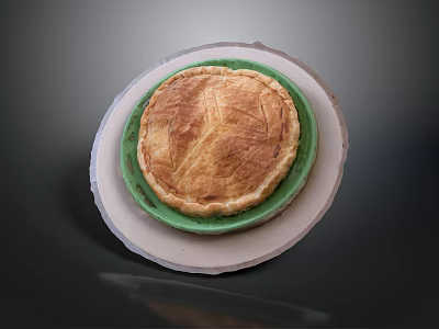 Delicious Baked Pie With Golden Crust Served On Green Plate And White Base 3d model