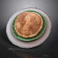 Delicious Baked Pie With Golden Crust Served On Green Plate And White Base