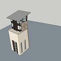 Modern Architectural Tower Design With Stone Brick Exterior Glass Windows And Upper Roof Structure