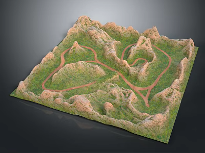 Detailed Terrain Model With Rolling Mountains Green Grasslands And Winding Paths 3d model