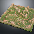 Detailed Terrain Model With Rolling Mountains Green Grasslands And Winding Paths