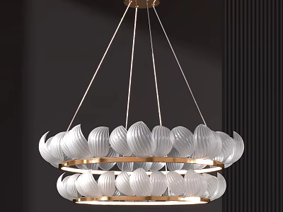 Modern Two Tier Chandelier With White Petal Shades And Gold Metal Frame For Home Decor 3d model
