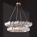 Modern Two Tier Chandelier With White Petal Shades And Gold Metal Frame For Home Decor
