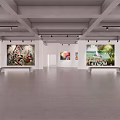 Art Gallery Exhibition Space With Paintings On Walls And Ceiling Lighting