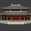 Traditional Chinese Architecture Two Story Structure With Overhanging Eaves Tiled Roof And Wooden Balustrades