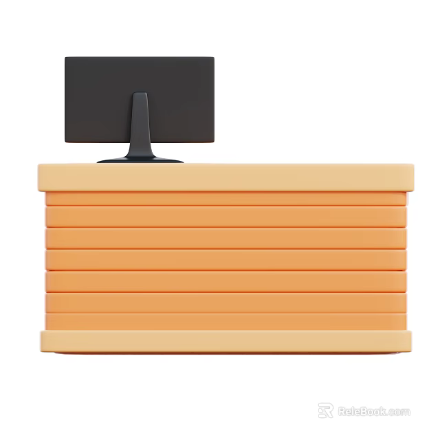 Stylish Decorative Ornament Set With Orange Drawer Cabinet And Black Monitor 3d model 
