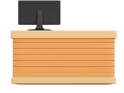 Stylish Decorative Ornament Set With Orange Drawer Cabinet And Black Monitor 3d model
