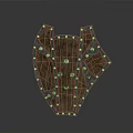 Medieval Wooden Shield With Metal Rivets And Decorative Symmetrical Design Elements