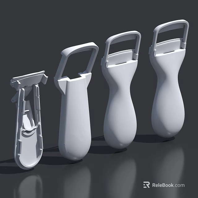 Set of Four White Plastic Tool Components With Various Structural Design Variations 3d model 