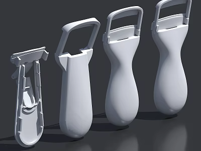 Set of Four White Plastic Tool Components With Various Structural Design Variations 3d model
