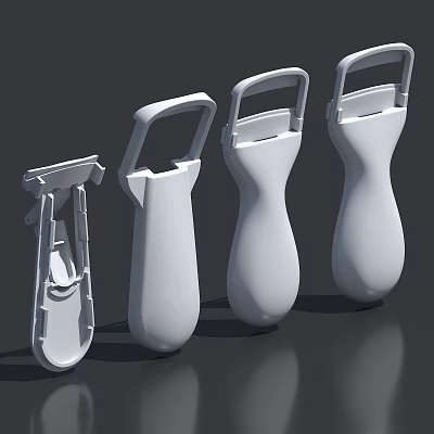 Set of Four White Plastic Tool Components With Various Structural Design Variations 3d model