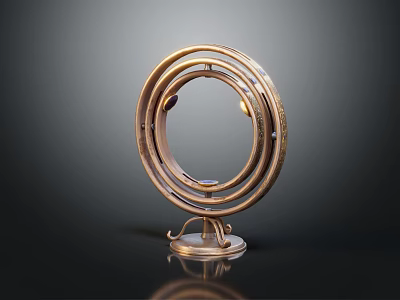 Golden Concentric Circular Decorative Sculpture With Base Stand On Black Background 3d model