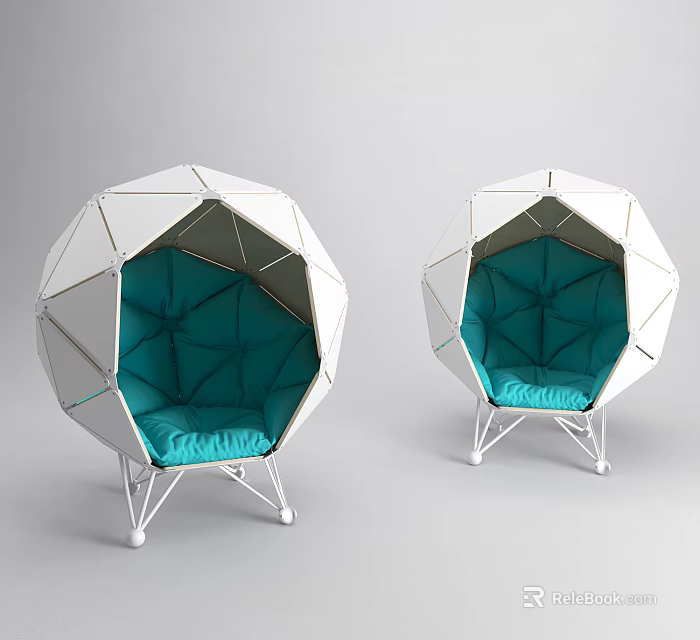 Modern Geometric Leisure Chairs With White Frame And Turquoise Padded Seats 3d model 