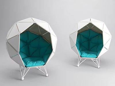 Modern Geometric Leisure Chairs With White Frame And Turquoise Padded Seats 3d model