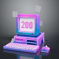 Retro Computer Setup With Pixel 200 Display Keyboard Mouse And Neon Pink Purple Design 3d model