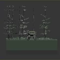 Green Tank 3D Model In Forest With Trees And Grass Terrain