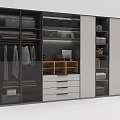 Modern Black And White Wardrobe With Glass Doors Hanging Rods Drawers And Open Shelves