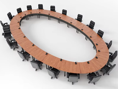 Oval Wooden Conference Table With Black Chairs In Meeting Room Setup 3d model