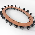Oval Wooden Conference Table With Black Chairs In Meeting Room Setup